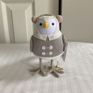 5.75" Featherly Friends Fabric Bird Christmas Figurine Wearing Gray Earmuffs